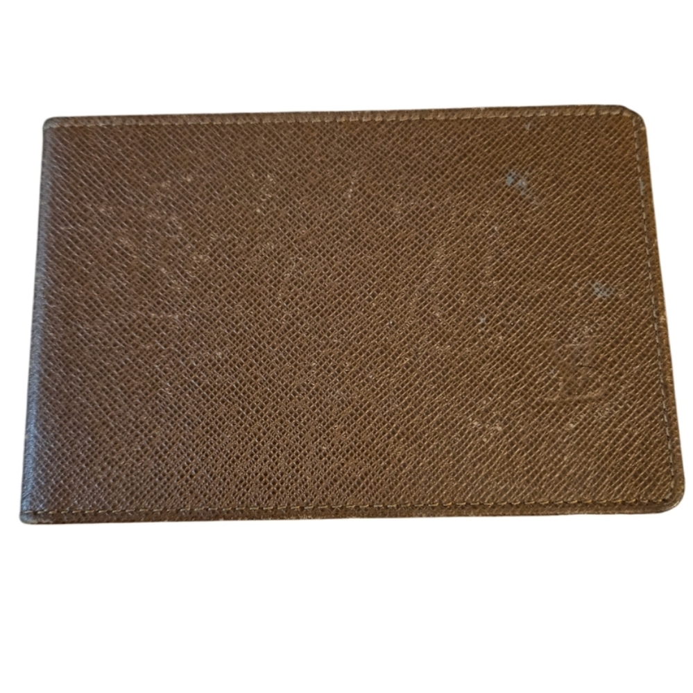 Louis Vuitton Brown Taiga Leather Card Holder ID Wallet case